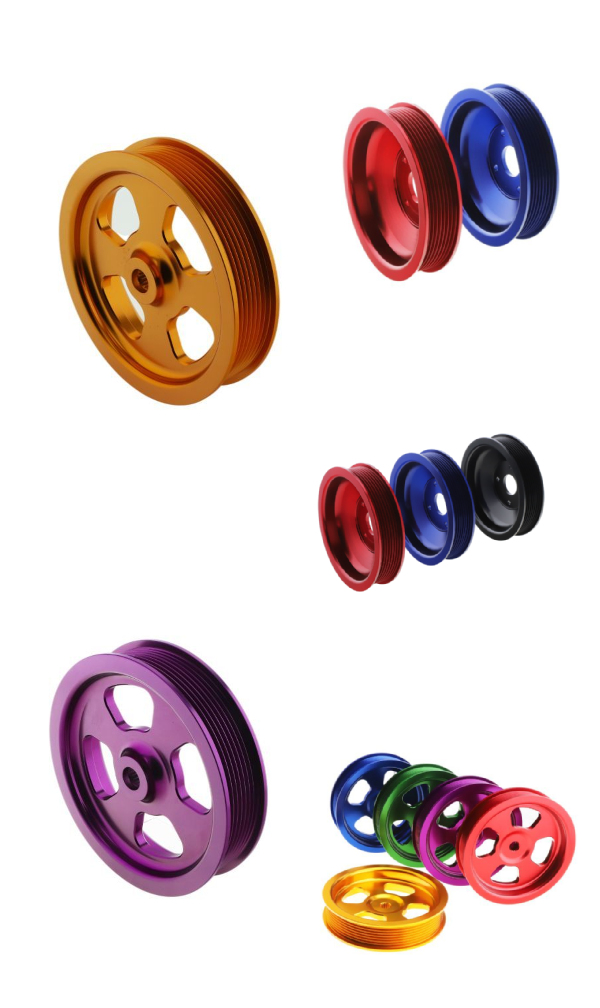 Customized aluminum color anodized pulley, as well as mini models.